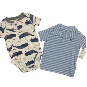 Carters NWT baby boys 24 months shirts whale onesie and blue/white stripe polo